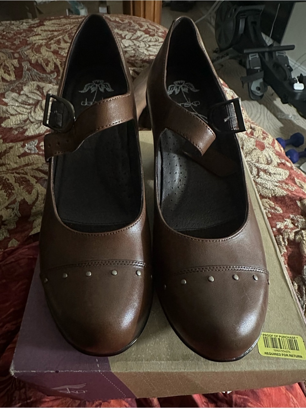 Dansko Brown Mary Jane Heels with Stud Accents